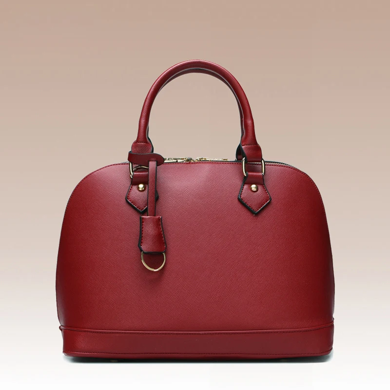 

2017 Fashion Soft Genuine Leather Cowhide Shell Shape Lady Handbag Leisure Shopping Solid Color Zipper Top-handle Shoulder Bags