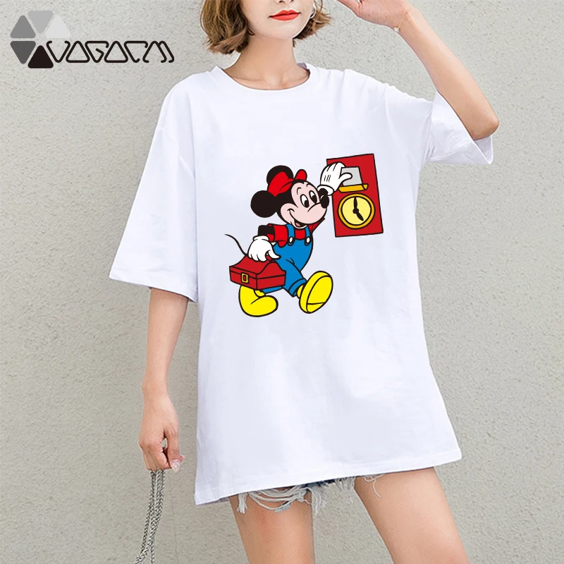 

Summer Clothes Women Mickey Mouse Print Tops Tee Short Sleeve Black White Loose Cartoon Plus Size T Shirts Casual Raptors Jersey