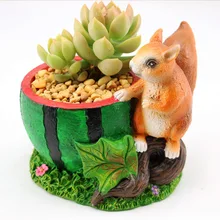 Kawaii Cartoon Adorable Rustic Squirrel and Watermelon Design Plant Flower Pot Succulent Planter