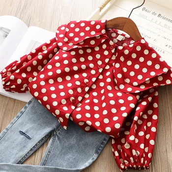 

2019 New Spring item Girl Fashion Dot Blouse Two Layer Collar Three Colors