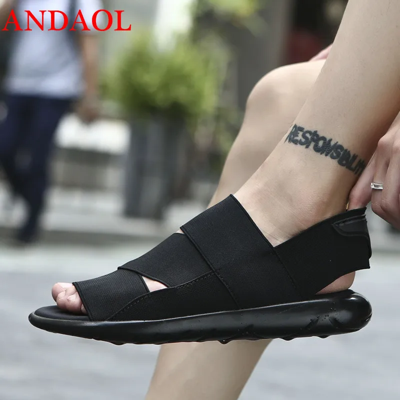 

ANDAOL men's casual sandals Top Quality Solid Breathable Open Toe Light Beach shoes Fashion Luxury Non-Slip Outdoor dragshoes