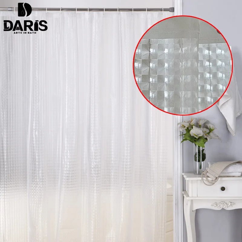 DARIS Plastic PEVA 3d Waterproof Shower Curtain Transparent White Clear