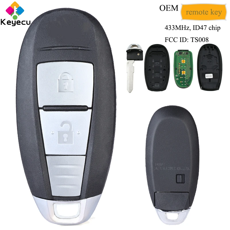 

KEYECU OEM Smart Remote Control Car Key With 2 Button 433MHz ID47 Chip - FOB for Suzuki SX4 Swift Vitara S-Cross 2010-2015 TS008