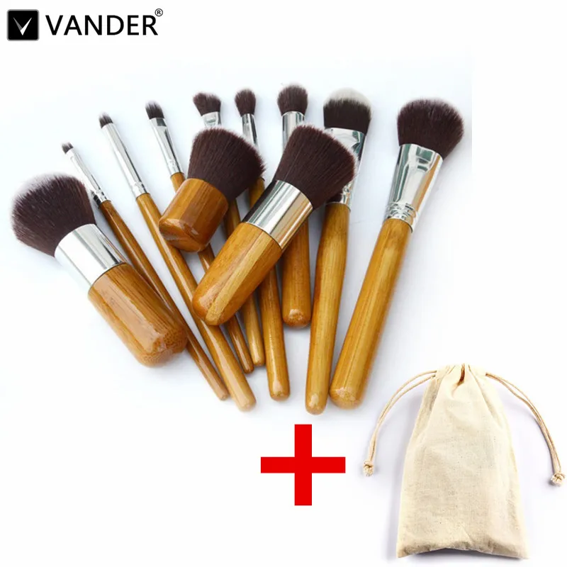 11Pcs Makeup Brushes Cosmetics Tools Natural Bamboo Handle Eyeshadow Cosmetic Makeup Brush Set Blush Soft Kit pincel maquiagem