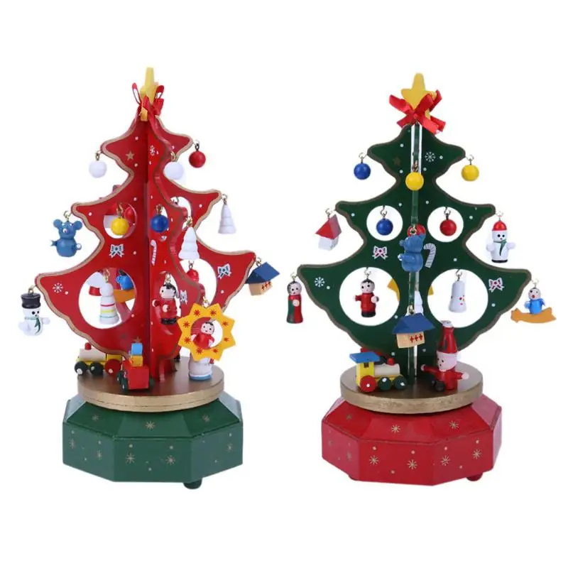 2017 Christmas Tree Music Box Merry Go Round Handmade Wooden Music