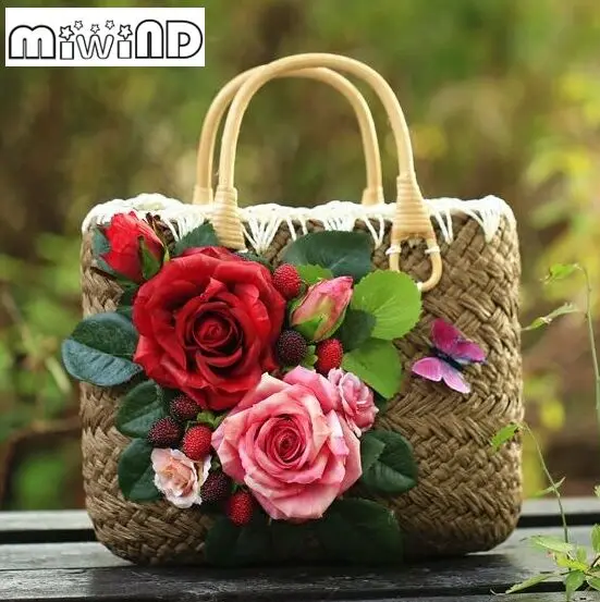 Miwind F calcomanías decoración de bolsas, flores de BRICOLAJE tejidas a mano viajes playa de la paja del verano de las mujeres moda bolsos bolsa|tote bag|bag fbag fashion - AliExpress