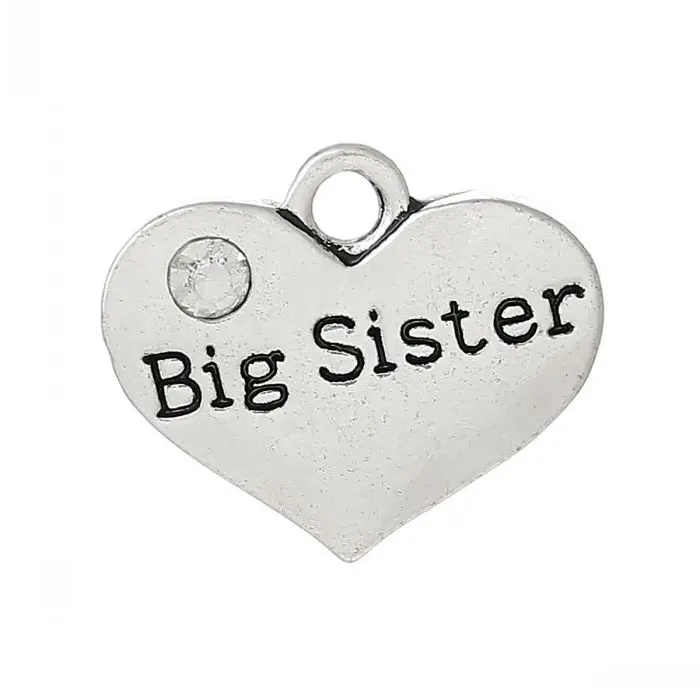 

DoreenBeads Family Member Series Charm Pendants Heart Antique Silver Color Women Gift Clear Rhinestone 17mm x 14mm,20PCs