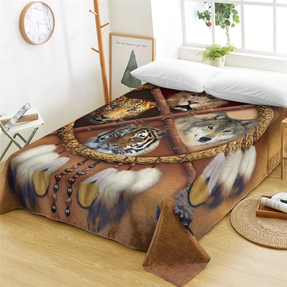 Beddingoutlet Bears Bed Sheets Dreamcatcher Flat Sheet Tribal Animals Bedding Lion Tiger Leopard Wolf Bedspreads 1pc Sheet Aliexpress