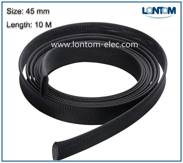 

45mm 10M PET Braided Expandable Sleeving Computer Cable Sleeve Black High Density Sheathing
