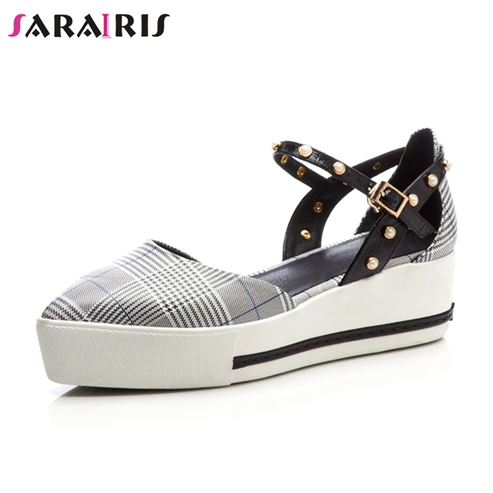 

SARAIRIS 2019 Summer Sweet School Girl Platform Sandals Women Mixed Color Rivet Shoes Woman Big Size 33-40 Wedges Footwear