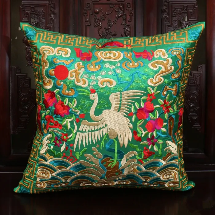 Полностью вышитые китайские наволочки для подушек, рождественские декоративные этнические винтажные сатиновая подушка для дивана и стула