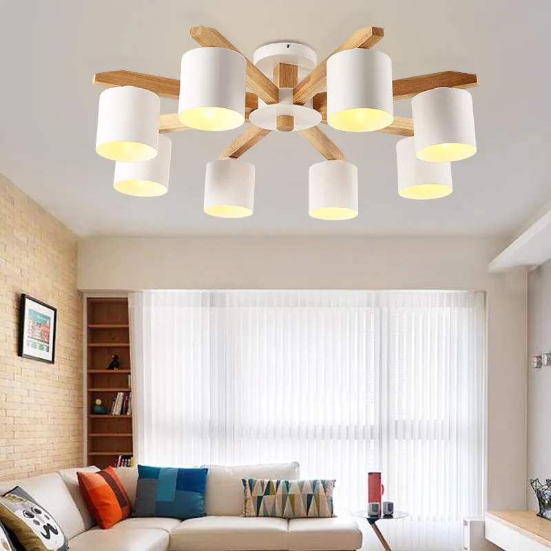 

Modern Nordic LED Chandelier Lighting Iron Lampshade Suspendsion Lighting Fixtures Lamparas Wooden Lustre LED Chandelier Ceiling