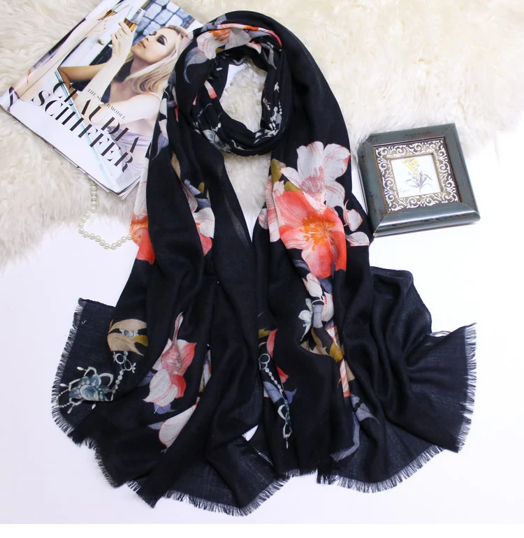 pure cashmere flowers animals print women fashion thin scarf shawl pashmina 100x200cm wholesale retail