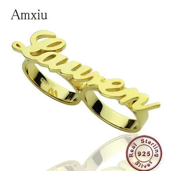 Amxiu Custom 925 Sterling Silver Large Size Two Finger Rings Engrave Name Ring Personalized Jewelry For Men Women Accessories kingsman the secret service custom signet rings for men women 925 sterling silver gold color jewelry customize free engraving