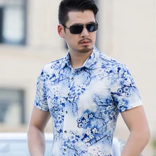 Для мужчин синий цветочный Slim Fit Сорочки выходные для мужчин большой Размеры 7XL мягкие Ткань Однобортный летняя хлопковая тонкая рубашка Повседневное Одежда Мужской