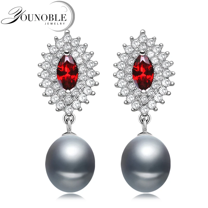 

Genuine freshwater black pearl earrings for women,wedding 925 sterling silver gray natural pearl earrings jewelry daughter gift