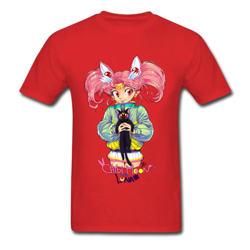 Chibi Moon Luna Geek Short Sleeve Tees NEW YEAR DAY Round Collar 100% Cotton Fabric Men T-Shirt Geek Sweatshirts 2018 Newest Chibi Moon  Luna red