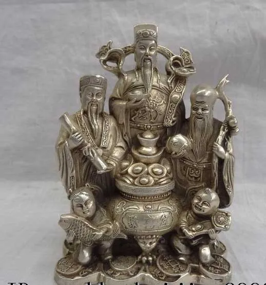 

China Silver Dragon RuYi Longevity Mammon God Fish Peach Treasure Basin Statue FREE SHIPPING