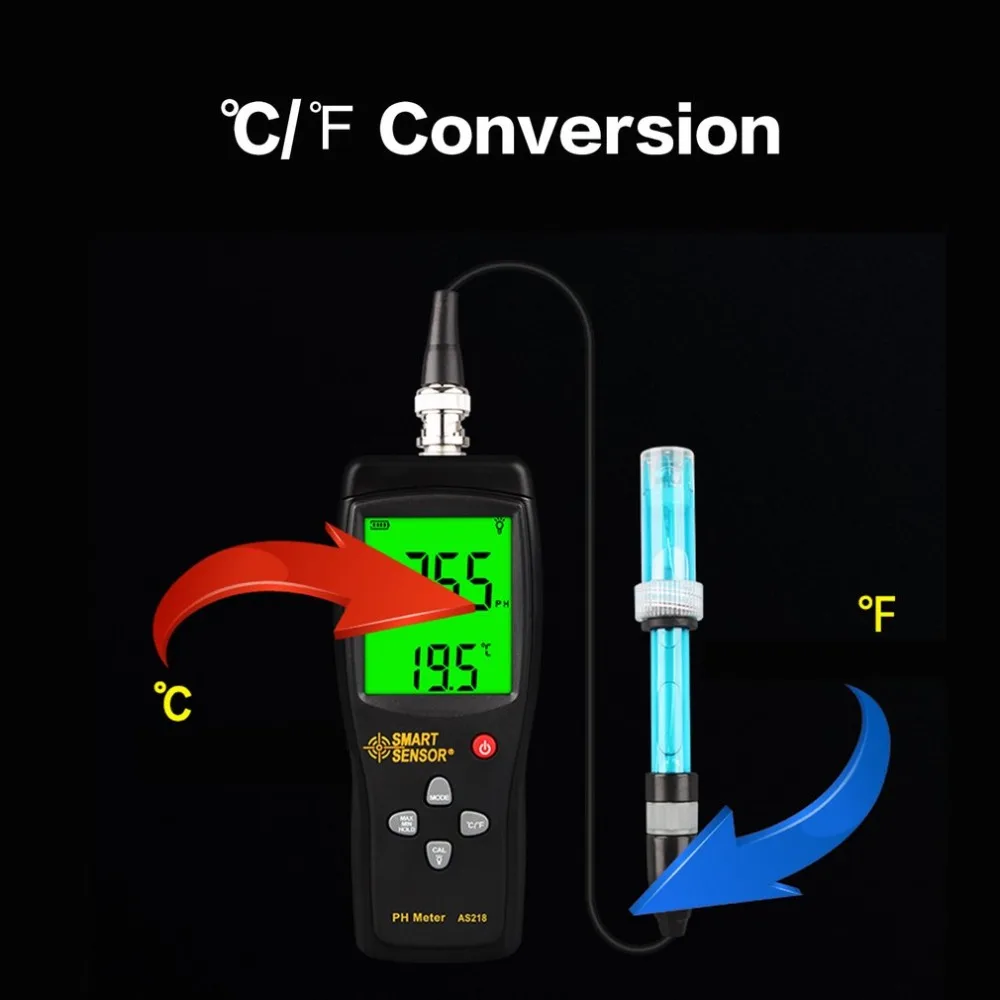 

SMART SENSOR Meter AS218 Digital PH Meter Range 0.00~14.00pH Soil PH Tester Water PH Acidity Meter LCD Display Liquid PH
