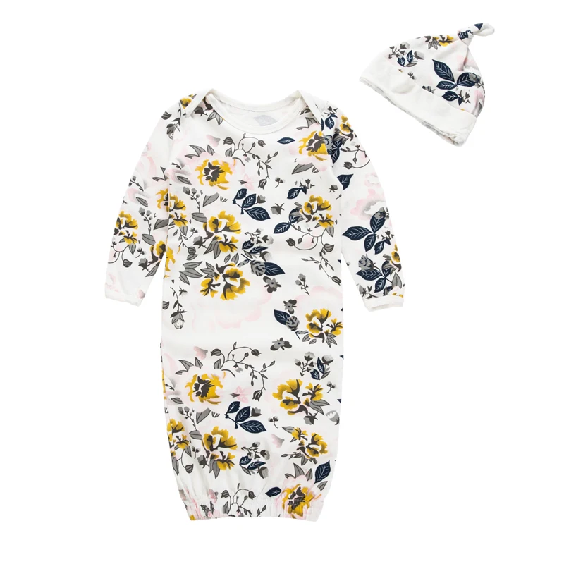 SOSOCOER/Детские пижамы; одежда для сна для младенцев; платье для новорожденной с цветочным рисунком; Bebe; костюм для сна; комбинезон для девочек; Пижама; шапка; спальный мешок