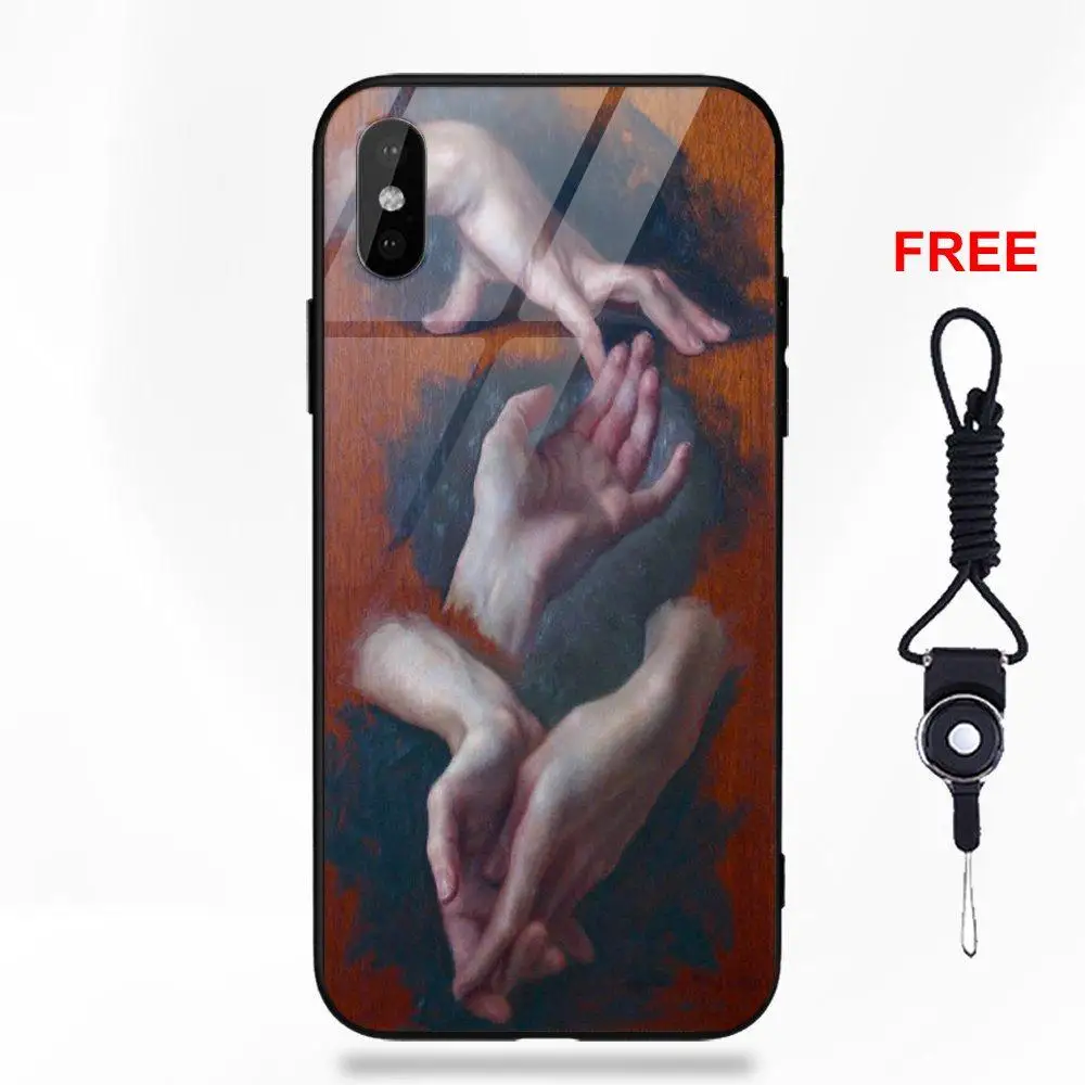 Vvcqod For Apple iPhone X XS Max XR 5 5C 5S SE 6 6S 7 8 Plus Silicone TPU Frame Tempered Glass Protective Case Bad Hand On Wood