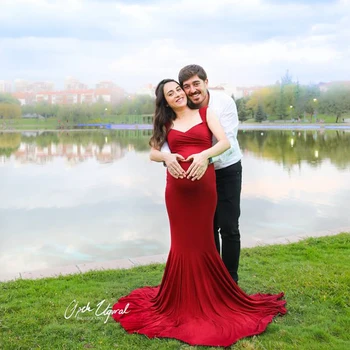 

Free Shipping SHIP by DHL Long Cotton Maternity Dress Pregnancy Clothes for Photograph Photo Shoot Shoulder-Strap Maternity Gown