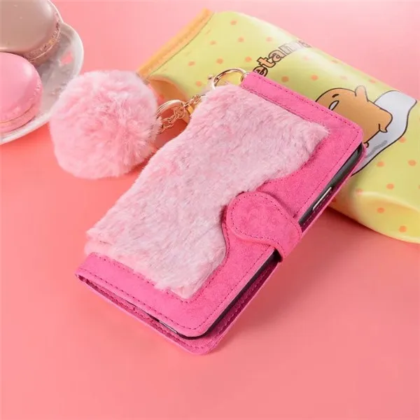 Для iphone X Case 2 в 1 кошелек на магнитной застежке на кроличьем меху Чехлы для iphone X 10 меховой плед стильные трусы+ чехол для телефона с карманом для карты - Цвет: pink fur