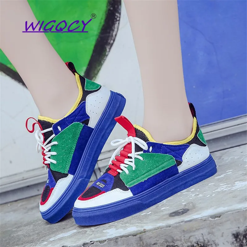 

Breathable Mesh Casual flat shoes women 2019 Summer shoes women Fashion Mixed Colors Lace-Up platform sneakers Patchwork shoes