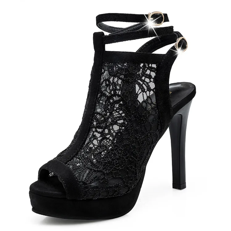 Сезон весна-лето; туфли на платформе с высоким каблуком; туфли-лодочки с открытым носком и ремешком на щиколотке; женская обувь; женские свадебные туфли на высоком каблуке - Цвет: black