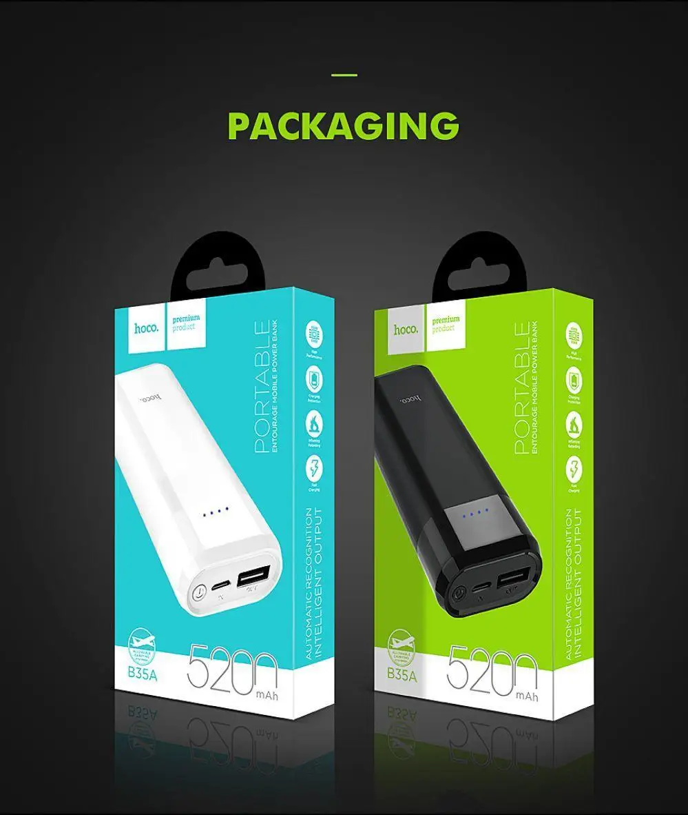 HOCO power Bank 5200 мАч Мини USB светодиодный 18650 литиевая внешняя батарея портативное зарядное устройство power bank для Xiaomi Iphone