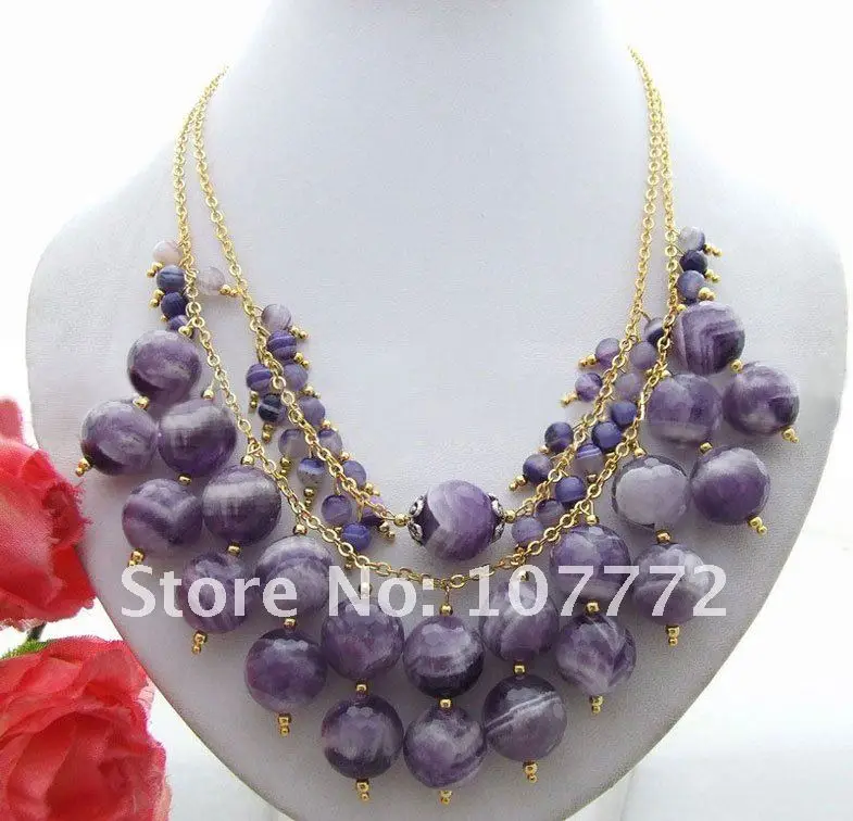 

16mm Purple Crystal&Onyx Necklace