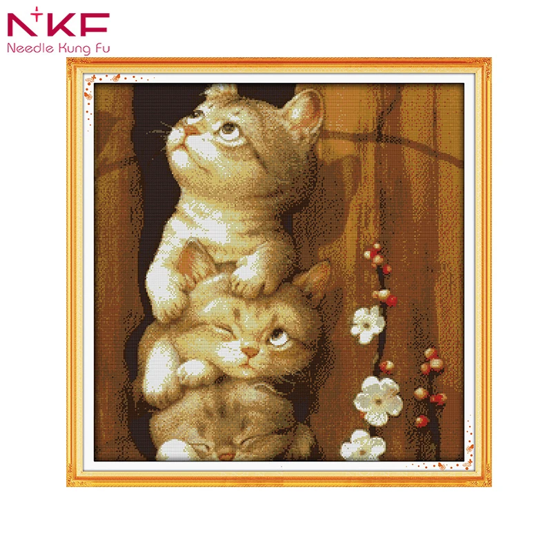 

Naughty cat Chinese cross stitch kits Ecological cotton stamped New store sales promotion