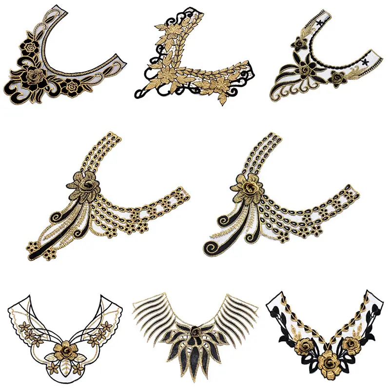 

1Pc Gold and Black Fabric Flower Lace Sewing Applique Lace Collar Neckline Collar Applique DIY Clothing Accessories Scrapbooking