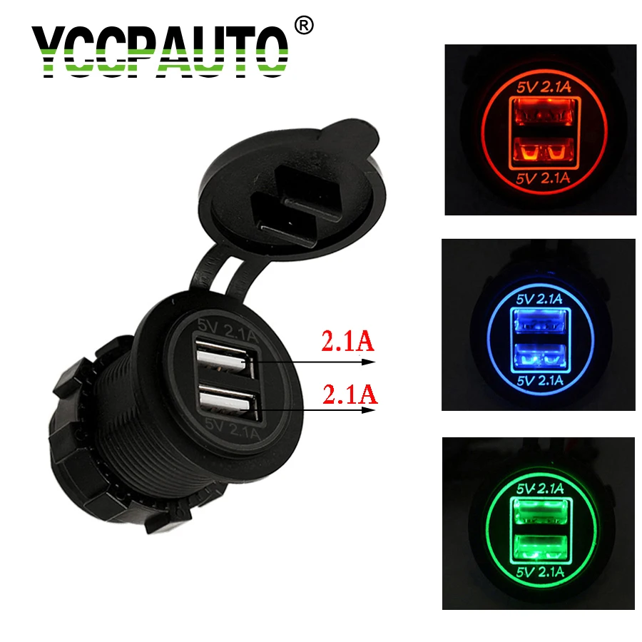 

HYZHAUTO 1Pcs Car USB Charger Adapter 4.2A Dual USB Socket Charger Power For Motorcycle Auto Truck ATV Boat