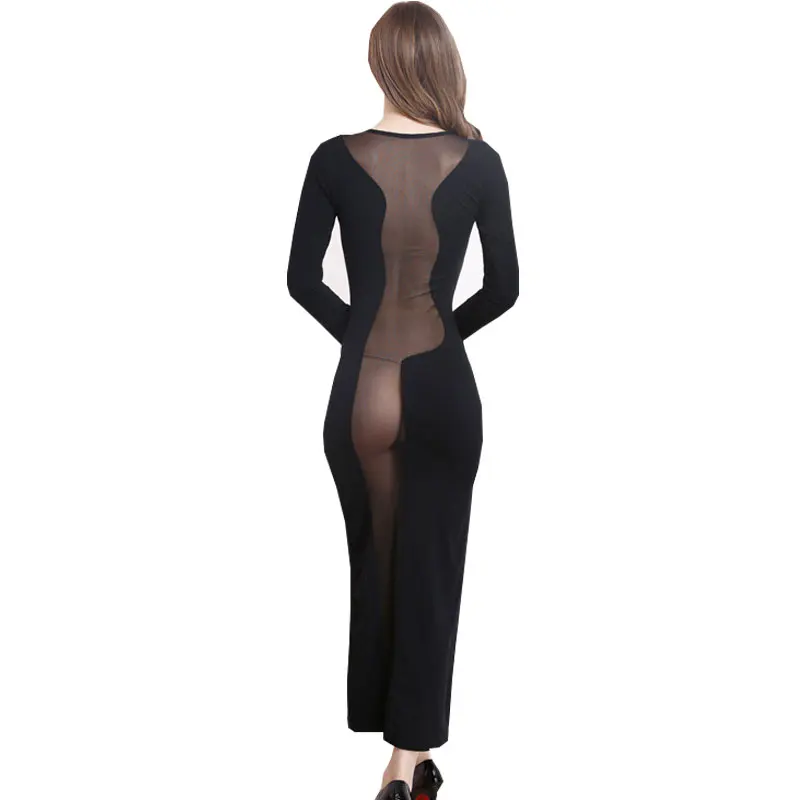 Европейское черное прозрачное Сетчатое платье сексуальное платье для ночного клуба с длинным рукавом Вечерние прозрачные сексуальные вечерние женские платья экзотические платья