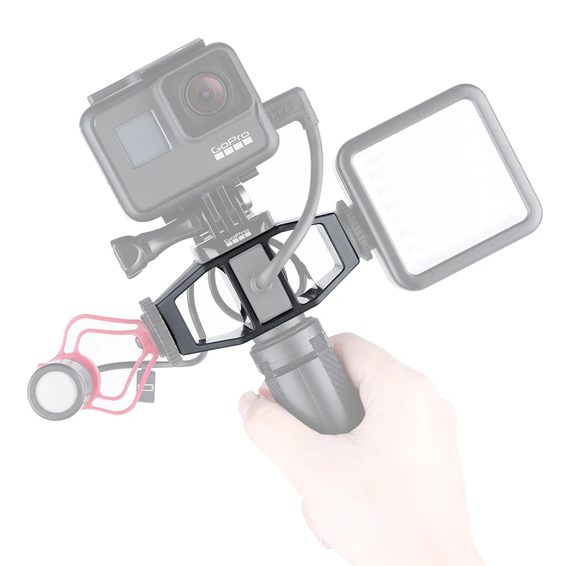 VIJIM GP-1 Gopro Vlog Stand Bracket Two Cold Shoe Microphone Light Adapter Vlogging Holder 1/4'' Screw for Osmo Action Cameras |