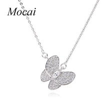 Brightly Butterfly Pendant Necklace Cold Color Short Necklace for Women Cubic Zirconia British Style for Valentine Day ZK30