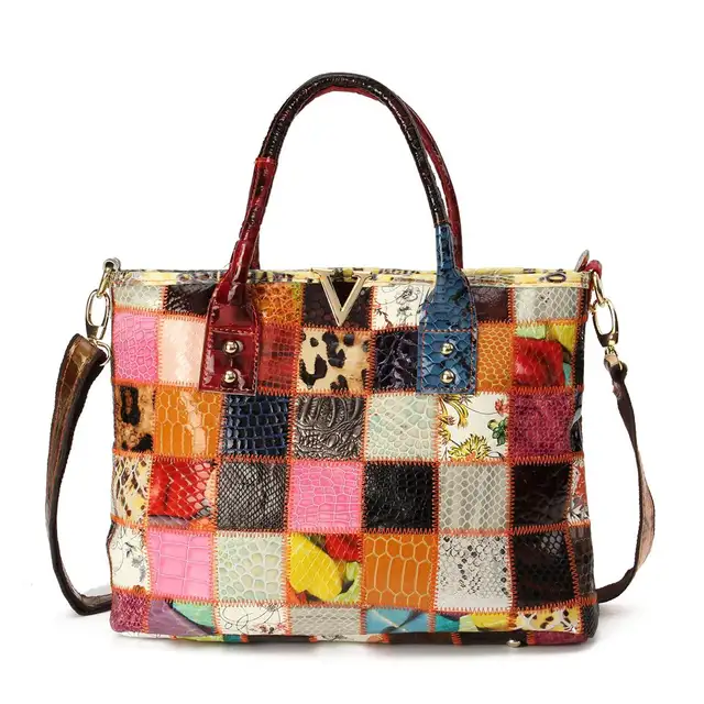 Aequeen Las Sheepskin Casual Totes Women Genuine Leather Aequeen Las Sheepskin Casual Totes Women Genuine Leather Crossbody Bags Patchwork Handbags Shoulder Bag Random