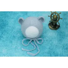 Вязаный ангорковый детский головной убор с медвежонком, вязаный капот вязаный крючком для новорожденных мальчиков, шапочка с животными, реквизит для фотосессии, шляпка для девочки