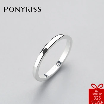 

PONYKISS Casual 100% 925 Sterling Silver Simple Close Creative Geometric Round Ring Jewelry Women Birthday Party Engagement