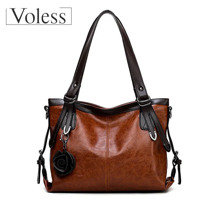 

VOLESS Large Capacity Women Handbags Flower PU Leather Top-Handle Bag Ladies Shoulder Bags Vintage Handbag bolsos mujer 2018 New