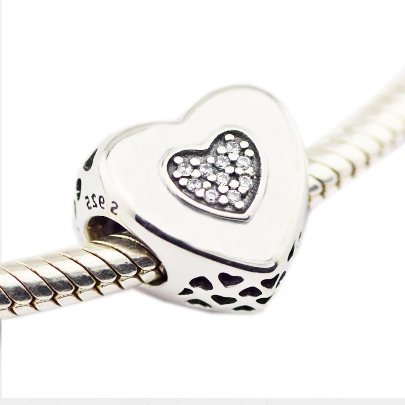 

Fits Brand Bracelets Beads for Jewelry Making DIY Sterling-Silver-JEWELRY heart charm with clear cubic zirconia Kralen PERLES
