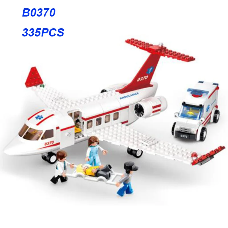 

335pcs/Set B0370 ABS Building Blocks Ambulance Airplane and Bus Car with 4 dolls Model Toys for Children Kids Training