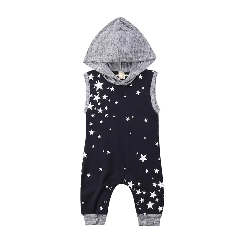 

pudcoco Infant Baby Boys Girls Romper Hoodie Star Jumpsuit Playsuit Casual Sleeveless Baby Clothes Casual Children Clothes 0-24M