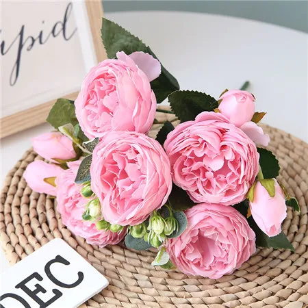 5 головок розы Искусственные цветы украшения для дома реквизит для фотосессии ручной DIY искусственный цветок для свадьбы украшения розы - Цвет: pink