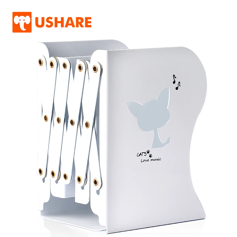 

USHARE Cute Cat Type Hollow Bookend Metal Adjustable Book Holder For Children Office School Supplies Desk Accessories Organizer