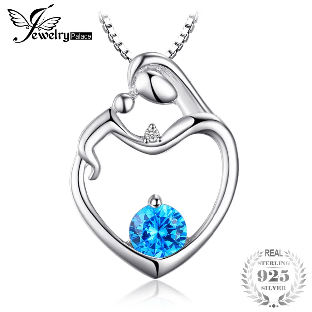 

JewelryPalace Heart Natural Blue Topaz Diamond Pendant Necklace Gemstone Fine Jewelry 925 Sterling Silver 45cm Chain