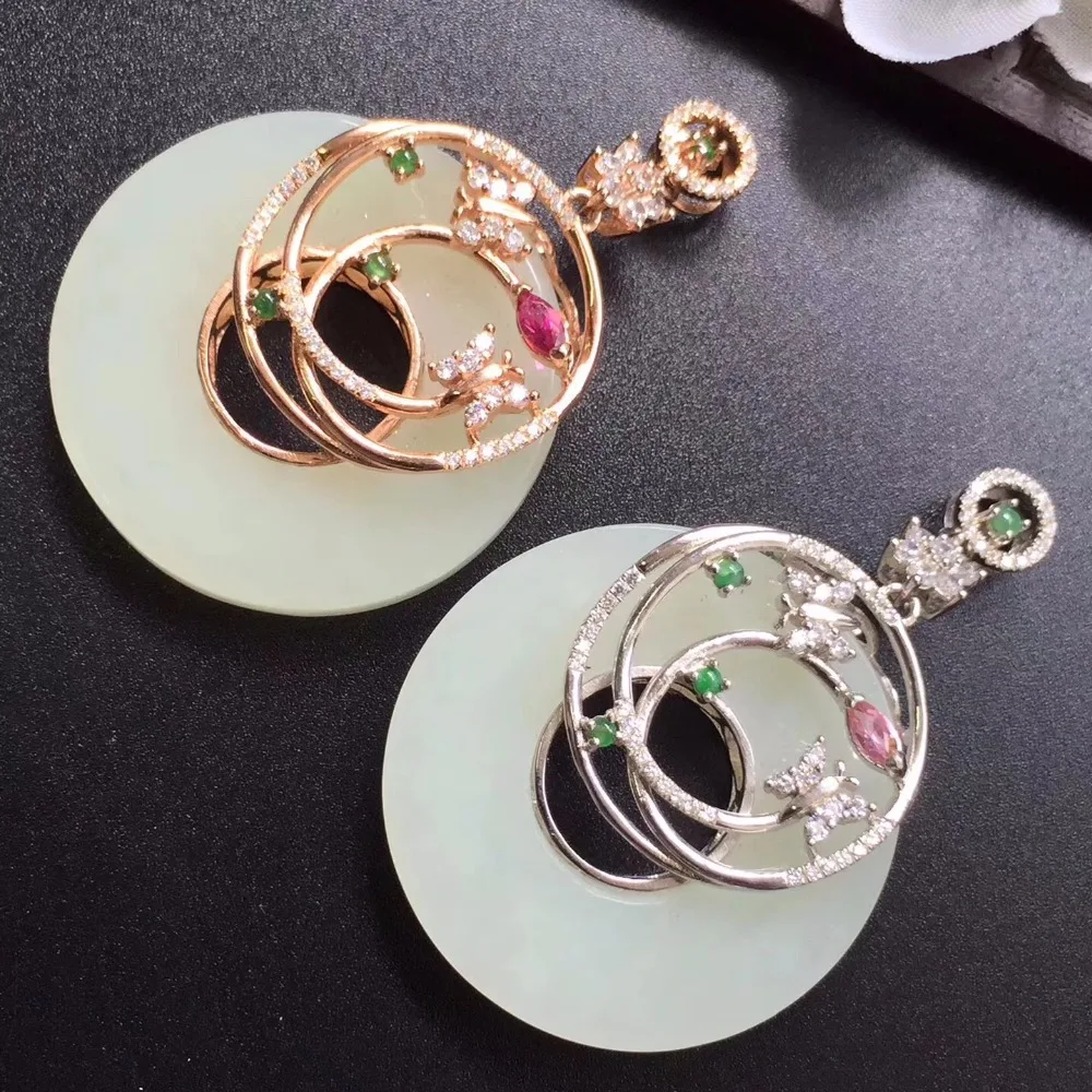 Fine Jewelry реальные 925 Steling Серебряные s925 Myanmer происхождения натуральный драгоценный камень нефрит женский кулон колье Рождественский подарок