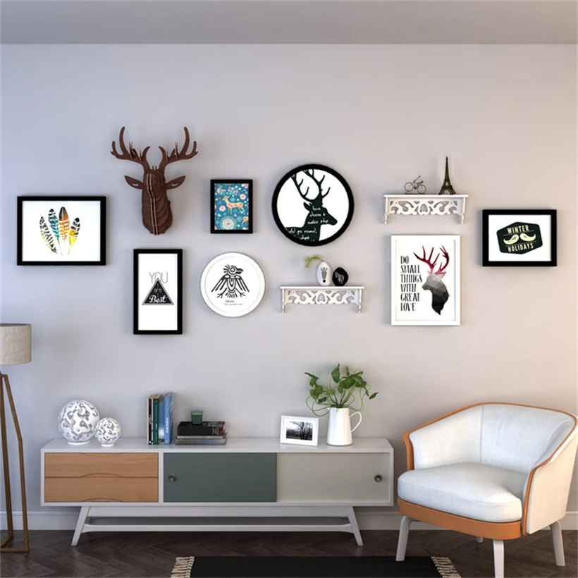 

Porta Retrato Moldura Wall Photo Frames Office/Home Decoration Wedding Photo Frame Set Wooden Picture Frame Set Vintage Frames