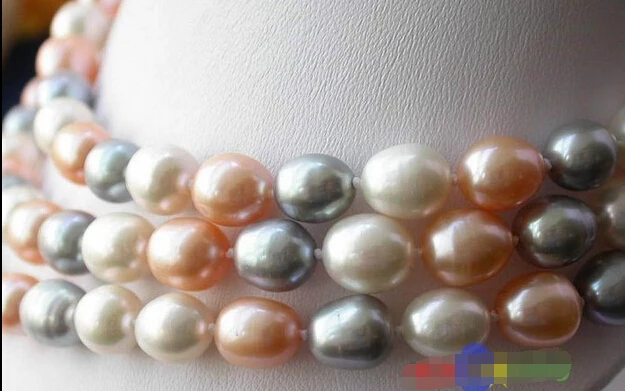

Wholesale FREE SHIPPING >>> NATURAL 50" 12MM RICE WHITE GRAY PINK FRESHWATER PEARL NECKLACE